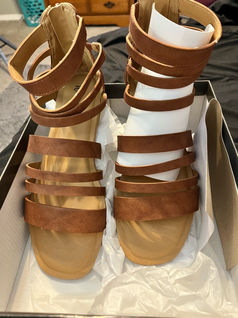 Waverly Multi-Strap Flat Sandals in Chestnut Brown - Picture 2 of 5
